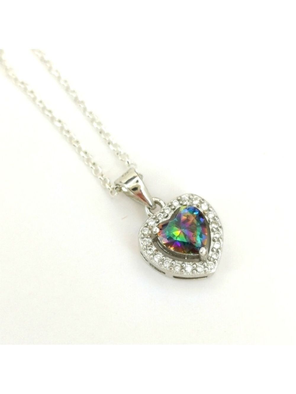 Mystic Topaz Heart Pendant Necklace Sterling Silver